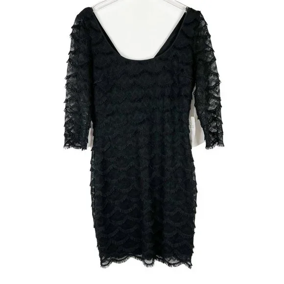 NWT Guess Black Kira Scalloped Eyelash Fringe Lace Dress LBD Size 10 NEW I991 - Picture 2 of 11